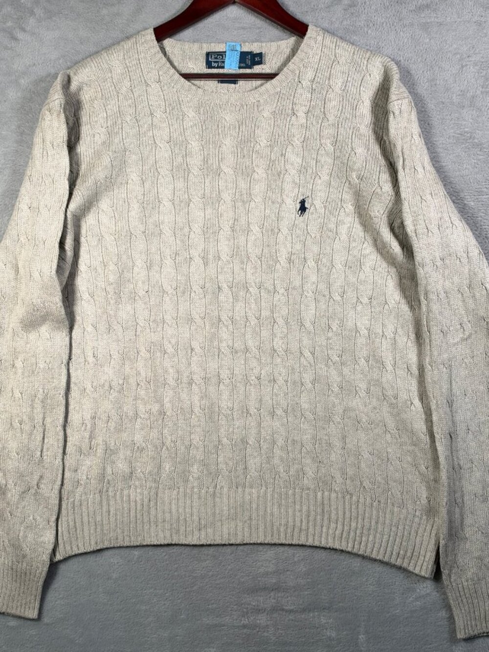 Polo Ralph Lauren Sweater Mens XL Beige 100 Silk Cable Knit Pullover Vintage
